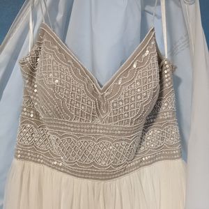 Adrianna Papell Beaded Beige Long Dress Size 6